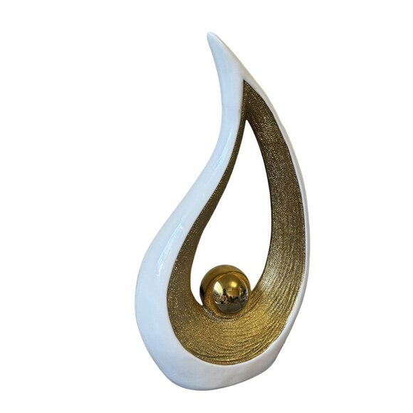 Modern Decorative Objects White Pearl and Gold Home Accent Art Ceramic 12.8" H - Picture 7 of 9